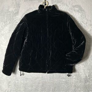 Lauren‎ Ralph Lauren Jacket Womens Size PS Black Velvet Quilted Lined Silk Blend